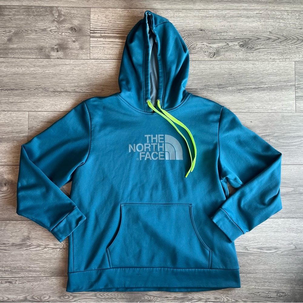 The North Face Men’s Hooded Sweatshirt Drawstring Kangaroo Pocket Teal Green XL